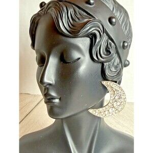 Vintage TARA Retro Chunky Rhinestone Crescent Moon Stud Post Earrings Celestial